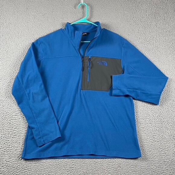 The North Face 1/4 Zip Pullover Fleece Sweater Men's Large Blue Pocket Outdoors - Picture 2 of 9